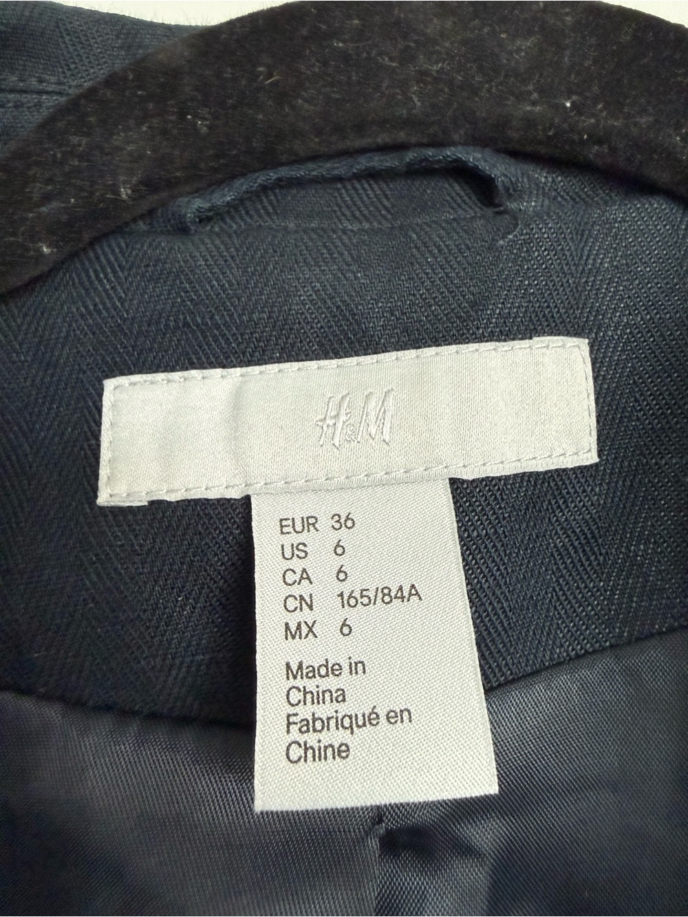 H&M Navy Coat with Black Collar
